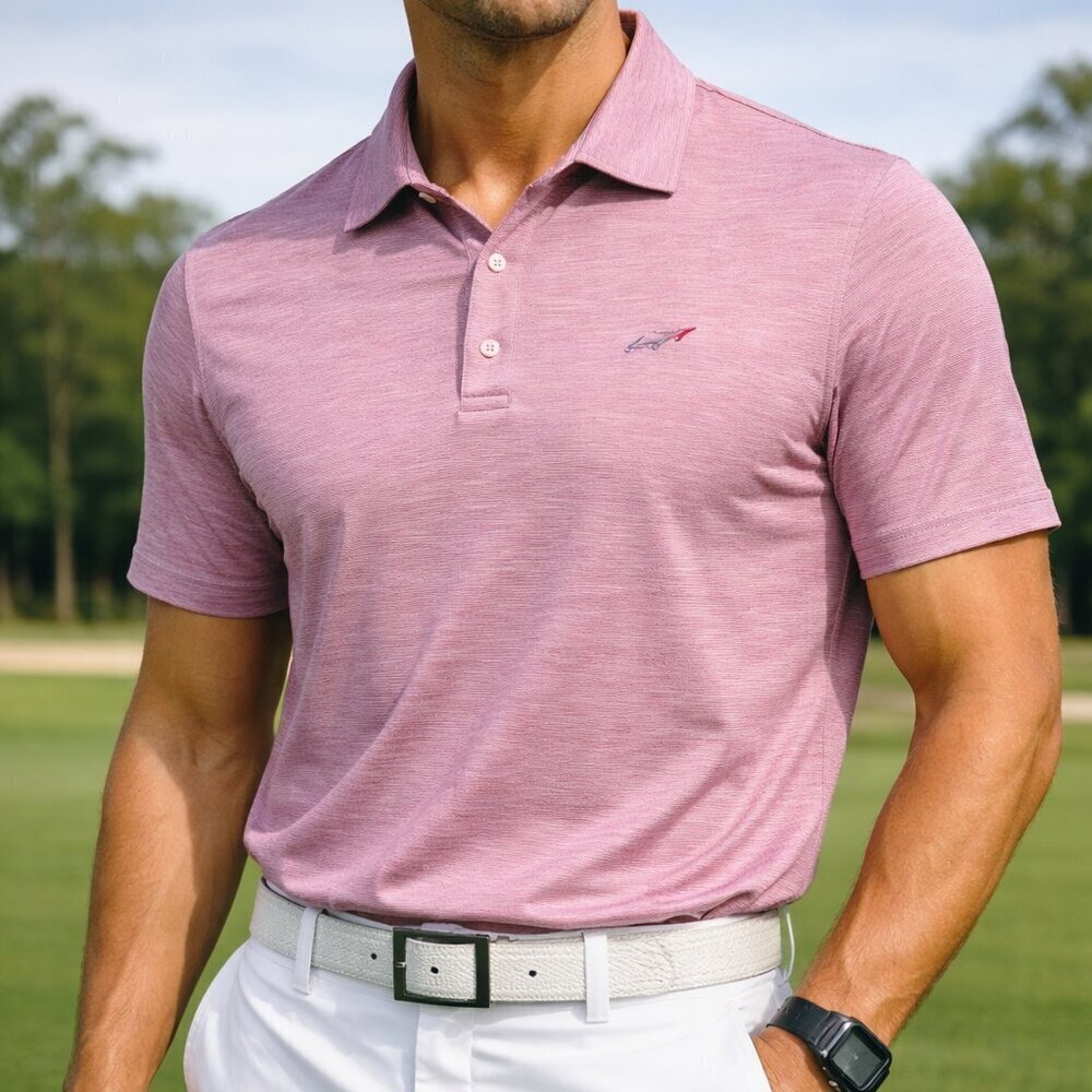 Greg Norman Men's Medium Pink Play Dry Stretch Polo Golf Performance Shirt